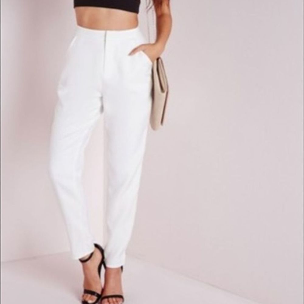 Missguided White High Waist Cropped Skinny Pants - Picture 1 of 5